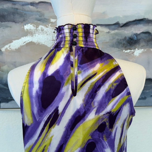 Vintage Y2K A. Byer Halter Top Smocked Neck & Waist Purple Lime Abstract Print - Picture 4 of 16
